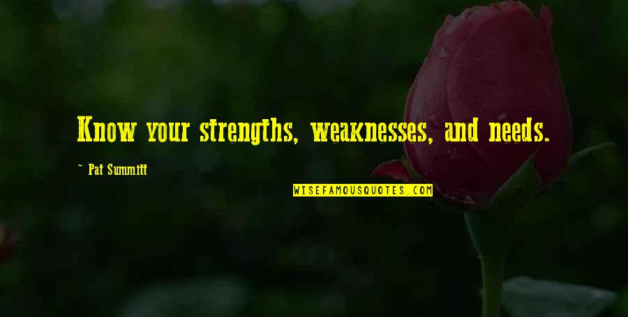 Kazantzakis Famous Quotes By Pat Summitt: Know your strengths, weaknesses, and needs. Kazantzakis Famous Quotes By Pat Summitt: Know your strengths, weaknesses, and needs.