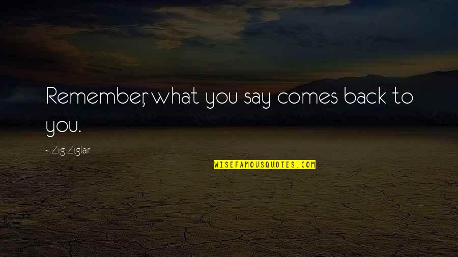Kazmir Runner Quotes By Zig Ziglar: Remember, what you say comes back to you.