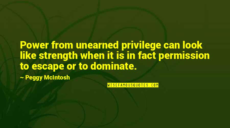 Kazuyasu Minobe Quotes By Peggy McIntosh: Power from unearned privilege can look like strength Kazuyasu Minobe Quotes By Peggy McIntosh: Power from unearned privilege can look like strength