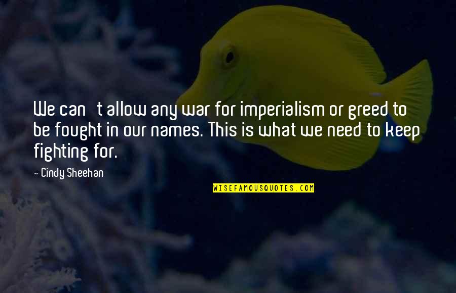 Keep Fighting Quotes By Cindy Sheehan: We can't allow any war for imperialism or