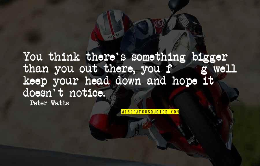 Keep Your Head Down Quotes By Peter Watts: You think there's something bigger than you out