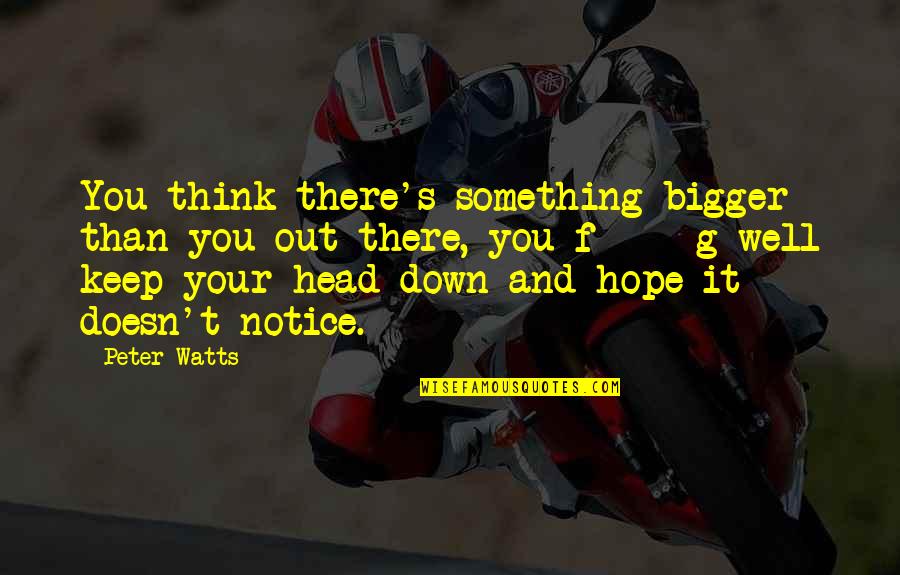 Keep Your Head Quotes By Peter Watts: You think there's something bigger than you out