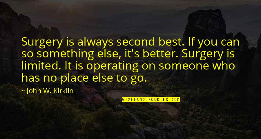 Keeping On Track Quotes By John W. Kirklin: Surgery is always second best. If you can