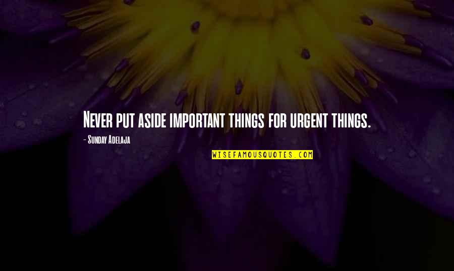 Keeping Your Eye On The Ball Quotes By Sunday Adelaja: Never put aside important things for urgent things.