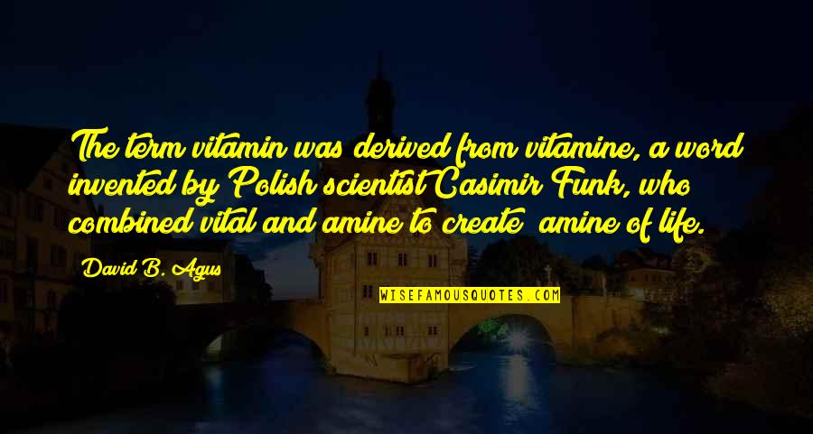 Keester Bunny Quotes By David B. Agus: The term vitamin was derived from vitamine, a Keester Bunny Quotes By David B. Agus: The term vitamin was derived from vitamine, a