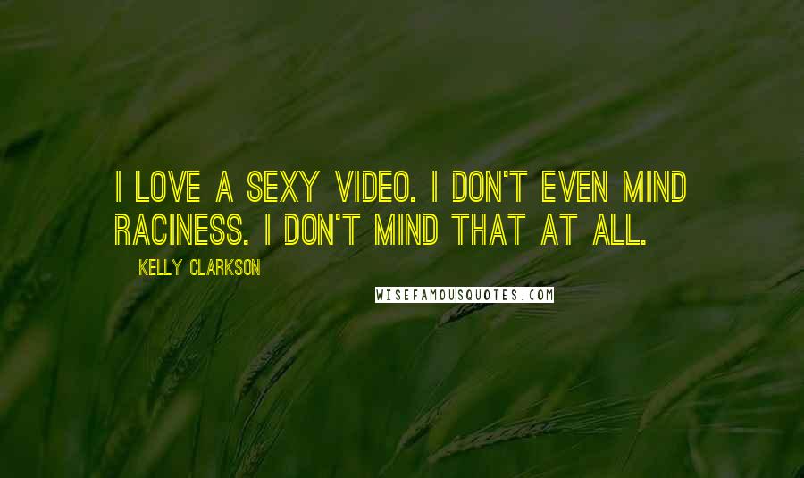 Kelly Clarkson quotes: I love a sexy video. I don't even mind raciness. I don't mind that at all.
