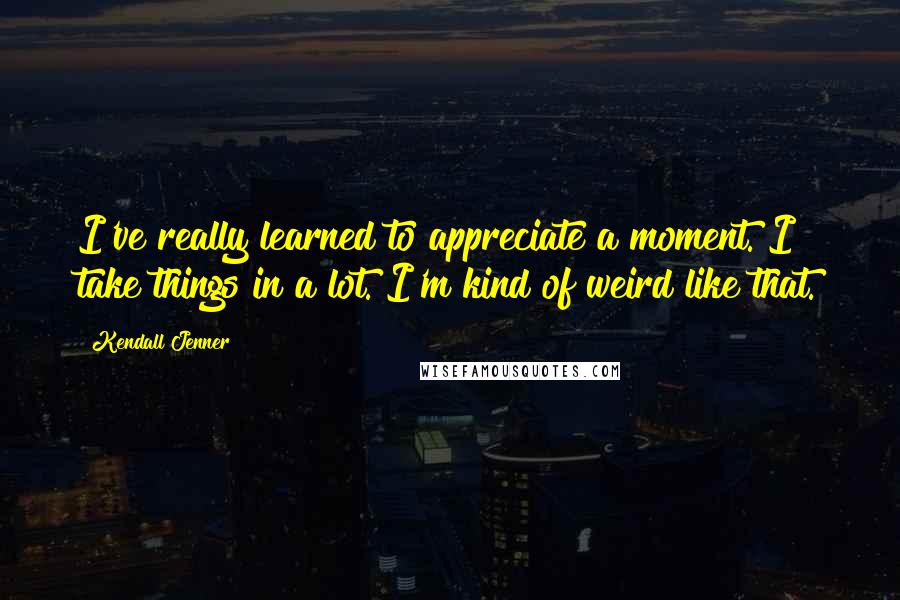 Kendall Jenner quotes: I've really learned to appreciate a moment. I take things in a lot. I'm kind of weird like that.