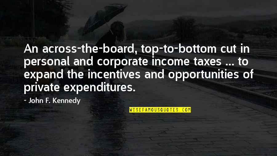 Kennedy On Taxes Quotes By John F. Kennedy: An across-the-board, top-to-bottom cut in personal and corporate