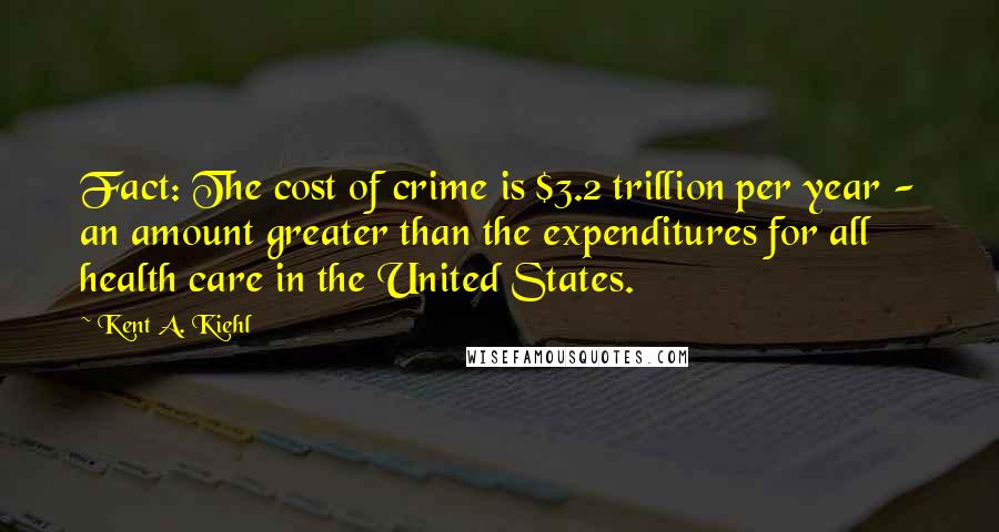 Kent A. Kiehl quotes: Fact: The cost of crime is $3.2 trillion per year - an amount greater than the expenditures for all health care in the United States.
