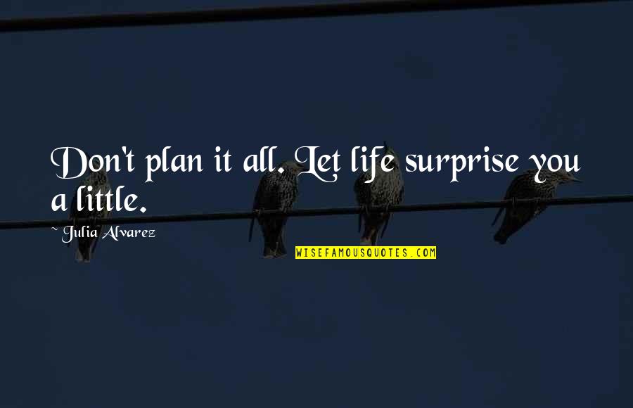 Keoghs Kinvara Quotes By Julia Alvarez: Don't plan it all. Let life surprise you