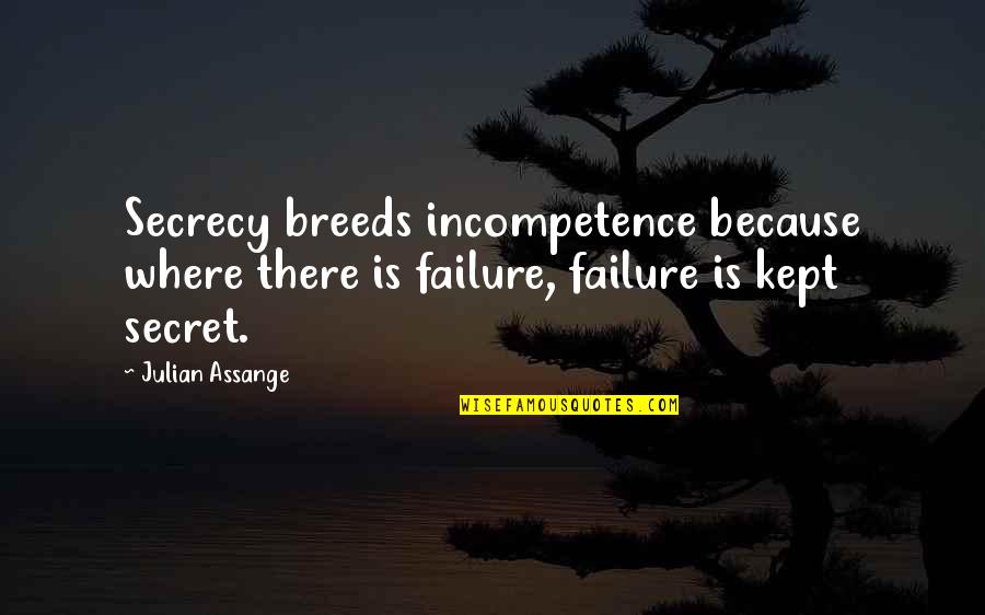 Kept Quotes By Julian Assange: Secrecy breeds incompetence because where there is failure,