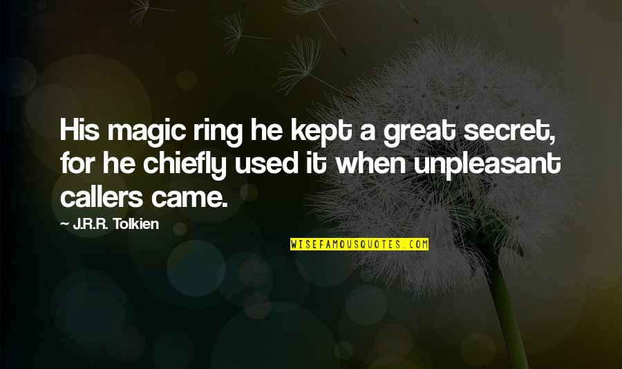 Kept Secret Quotes By J.R.R. Tolkien: His magic ring he kept a great secret,