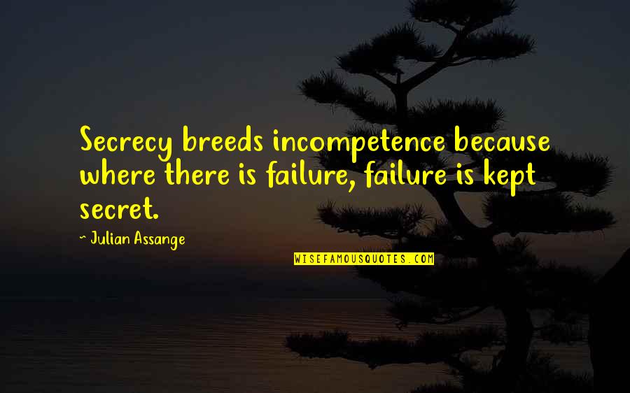 Kept Secret Quotes By Julian Assange: Secrecy breeds incompetence because where there is failure, Kept Secret Quotes By Julian Assange: Secrecy breeds incompetence because where there is failure,