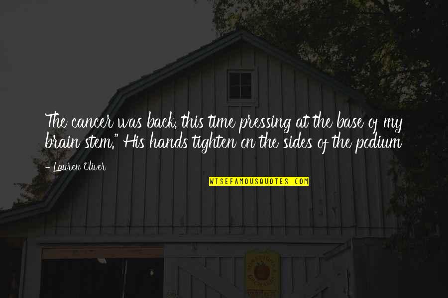 Kessons Bil G Tene Quotes By Lauren Oliver: The cancer was back, this time pressing at