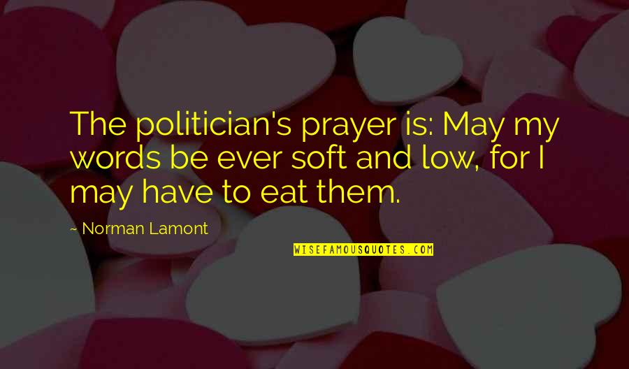 Kets De Vries Quotes By Norman Lamont: The politician's prayer is: May my words be