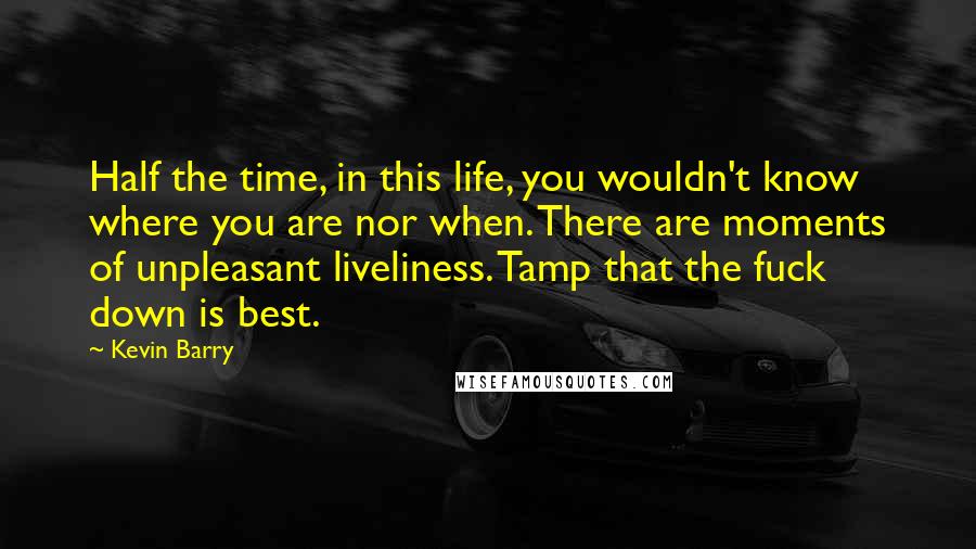 Kevin Barry quotes: Half the time, in this life, you wouldn't know where you are nor when. There are moments of unpleasant liveliness. Tamp that the fuck down is best.