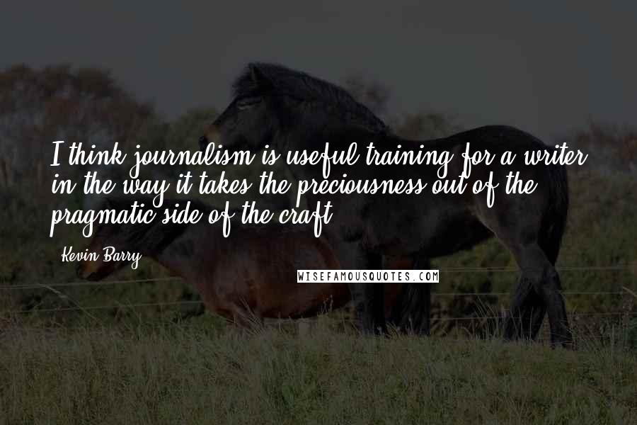 Kevin Barry quotes: I think journalism is useful training for a writer in the way it takes the preciousness out of the pragmatic side of the craft.