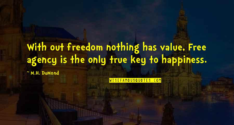 Key Happiness Quotes By M.H. DuMond: With out freedom nothing has value, Free agency