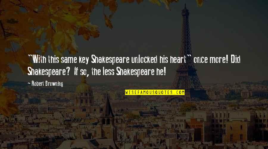 Key Heart Quotes By Robert Browning: "With this same key Shakespeare unlocked his heart" Key Heart Quotes By Robert Browning: "With this same key Shakespeare unlocked his heart"