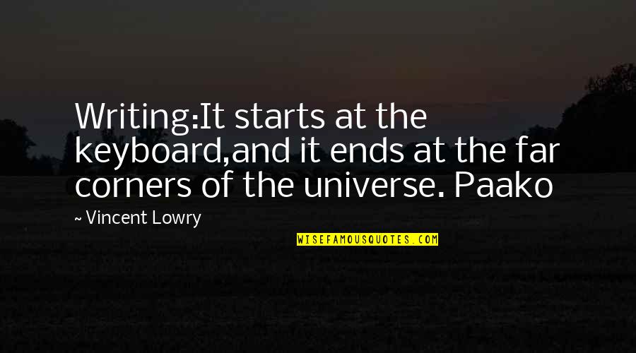 Keyboard My Quotes By Vincent Lowry: Writing:It starts at the keyboard,and it ends at