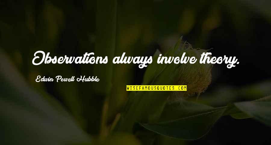 Khadijat Sanni Quotes By Edwin Powell Hubble: Observations always involve theory. Khadijat Sanni Quotes By Edwin Powell Hubble: Observations always involve theory.