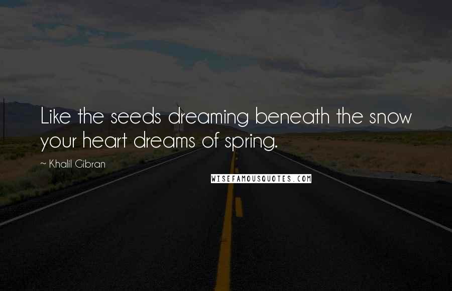 Khalil Gibran quotes: Like the seeds dreaming beneath the snow your heart dreams of spring.