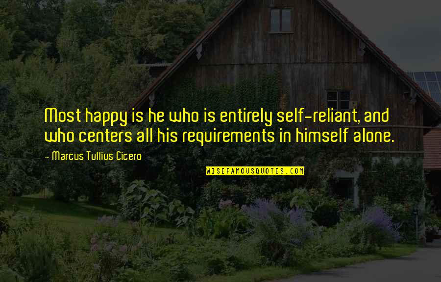 Khandelwal Quotes By Marcus Tullius Cicero: Most happy is he who is entirely self-reliant,