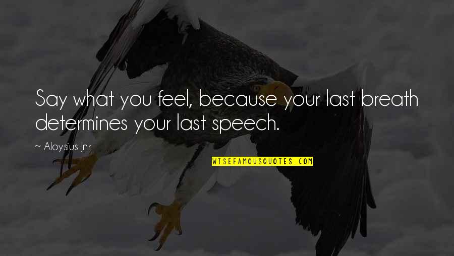 Kickstarted Quotes By Aloysius Jnr: Say what you feel, because your last breath