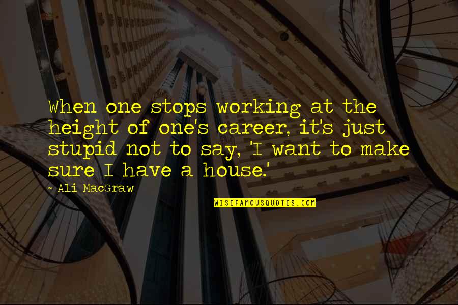 Kickstarts Quotes By Ali MacGraw: When one stops working at the height of Kickstarts Quotes By Ali MacGraw: When one stops working at the height of