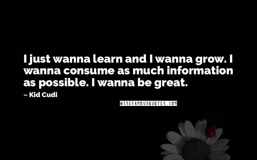 Kid Cudi quotes: I just wanna learn and I wanna grow. I wanna consume as much information as possible. I wanna be great.