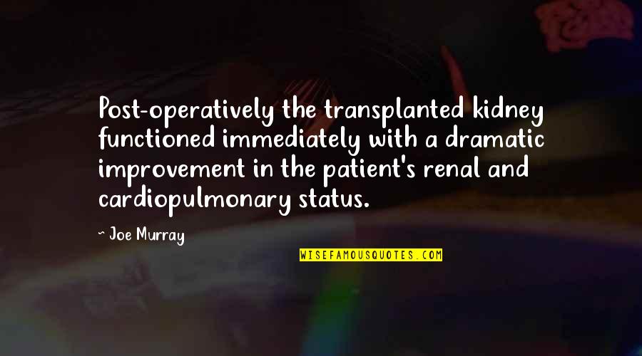 Kidney Patient Quotes By Joe Murray: Post-operatively the transplanted kidney functioned immediately with a