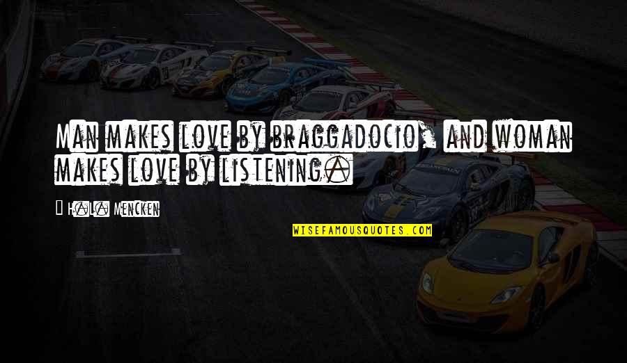 Kieckhefer Group Quotes By H.L. Mencken: Man makes love by braggadocio, and woman makes