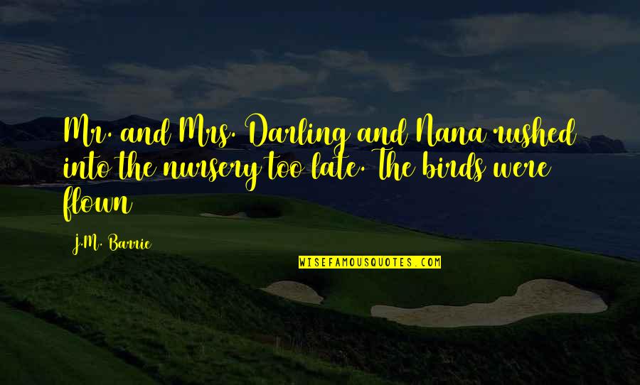 Kienholz Art Quotes By J.M. Barrie: Mr. and Mrs. Darling and Nana rushed into