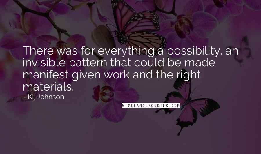Kij Johnson quotes: There was for everything a possibility, an invisible pattern that could be made manifest given work and the right materials.