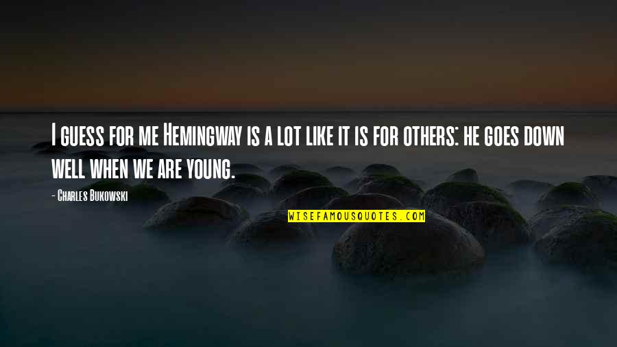 Kili And Fili Quotes By Charles Bukowski: I guess for me Hemingway is a lot Kili And Fili Quotes By Charles Bukowski: I guess for me Hemingway is a lot