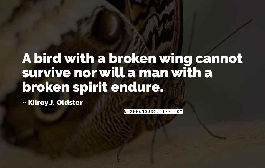 Kilroy J. Oldster quotes: A bird with a broken wing cannot survive nor will a man with a broken spirit endure. Kilroy J. Oldster quotes: A bird with a broken wing cannot survive nor will a man with a broken spirit endure.