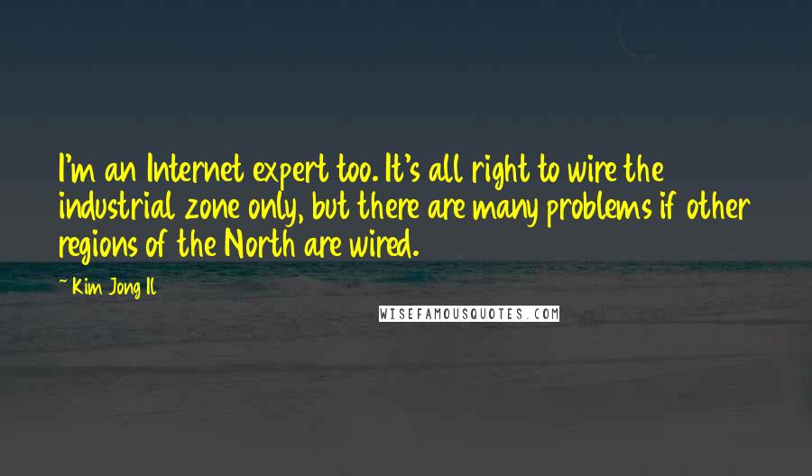 Kim Jong Il quotes: I'm an Internet expert too. It's all right to wire the industrial zone only, but there are many problems if other regions of the North are wired.