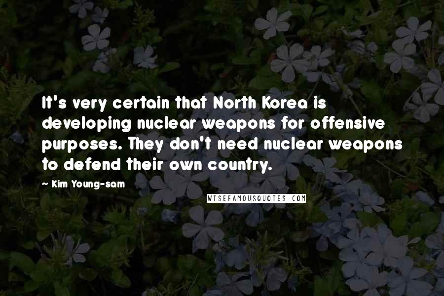 Kim Young-sam quotes: It's very certain that North Korea is developing nuclear weapons for offensive purposes. They don't need nuclear weapons to defend their own country.