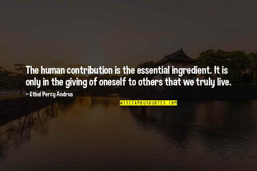 Kimberly Hollopeter Quotes By Ethel Percy Andrus: The human contribution is the essential ingredient. It Kimberly Hollopeter Quotes By Ethel Percy Andrus: The human contribution is the essential ingredient. It