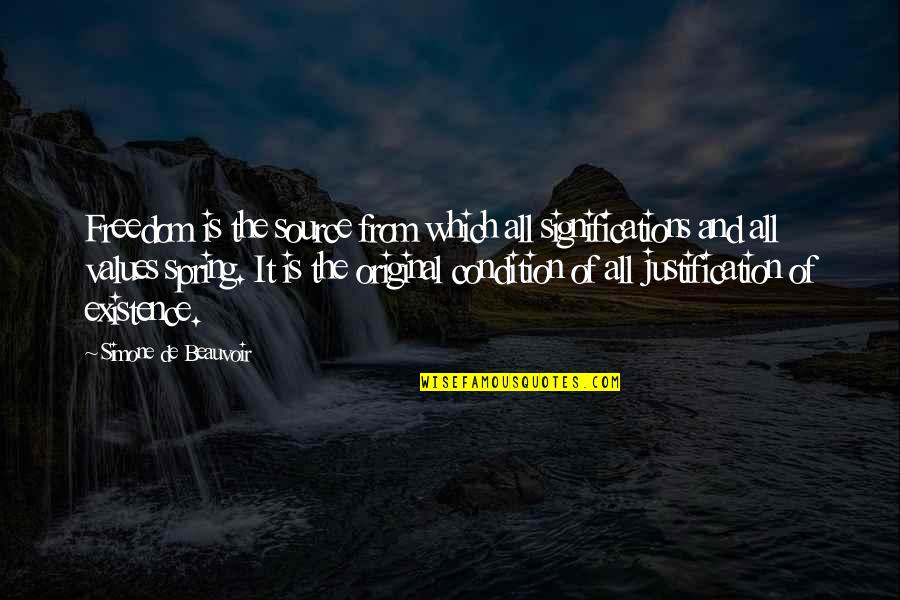 Kimbrell Quotes By Simone De Beauvoir: Freedom is the source from which all significations Kimbrell Quotes By Simone De Beauvoir: Freedom is the source from which all significations