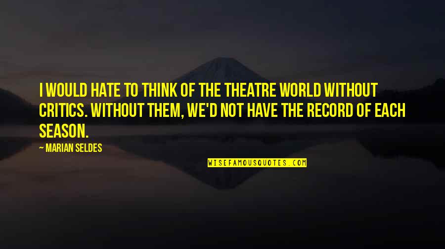 Kimoja News Quotes By Marian Seldes: I would hate to think of the theatre Kimoja News Quotes By Marian Seldes: I would hate to think of the theatre