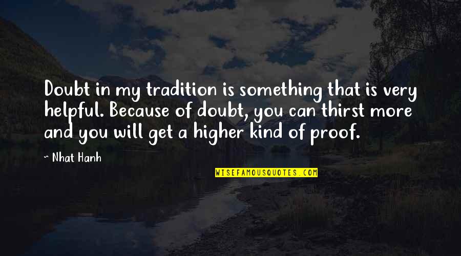 Kind And Helpful Quotes By Nhat Hanh: Doubt in my tradition is something that is