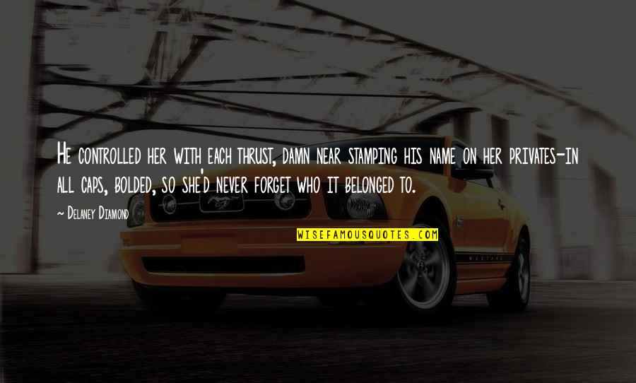 Kinderland Daycare Quotes By Delaney Diamond: He controlled her with each thrust, damn near