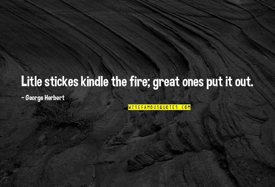 Kindles Quotes By George Herbert: Litle stickes kindle the fire; great ones put