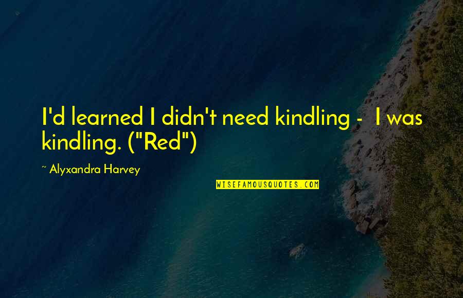 Kindling Quotes By Alyxandra Harvey: I'd learned I didn't need kindling - I Kindling Quotes By Alyxandra Harvey: I'd learned I didn't need kindling - I