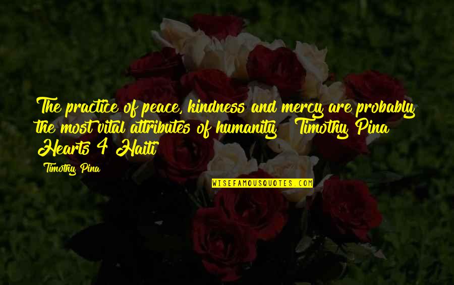 Kindness And Humanity Quotes By Timothy Pina: The practice of peace, kindness and mercy are