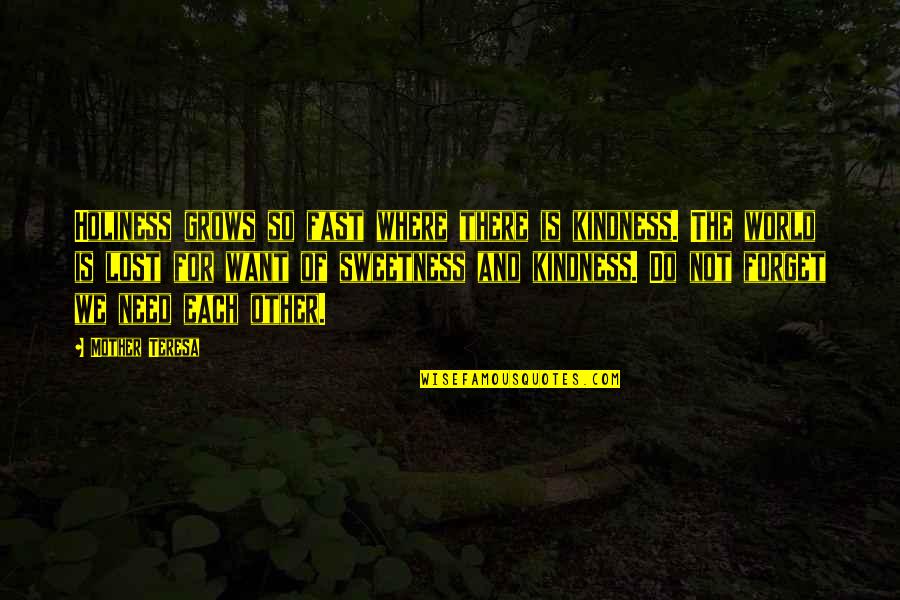 Kindness And The World Quotes By Mother Teresa: Holiness grows so fast where there is kindness. Kindness And The World Quotes By Mother Teresa: Holiness grows so fast where there is kindness.