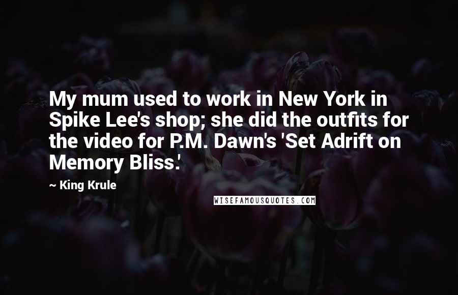 King Krule quotes: My mum used to work in New York in Spike Lee's shop; she did the outfits for the video for P.M. Dawn's 'Set Adrift on Memory Bliss.'