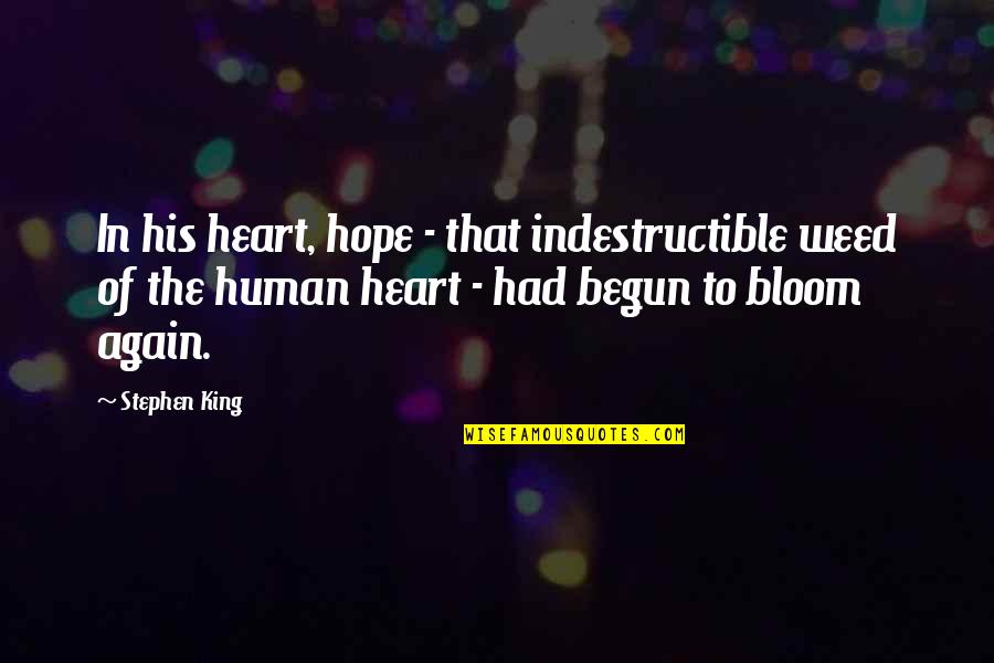 King Of Quotes By Stephen King: In his heart, hope - that indestructible weed King Of Quotes By Stephen King: In his heart, hope - that indestructible weed