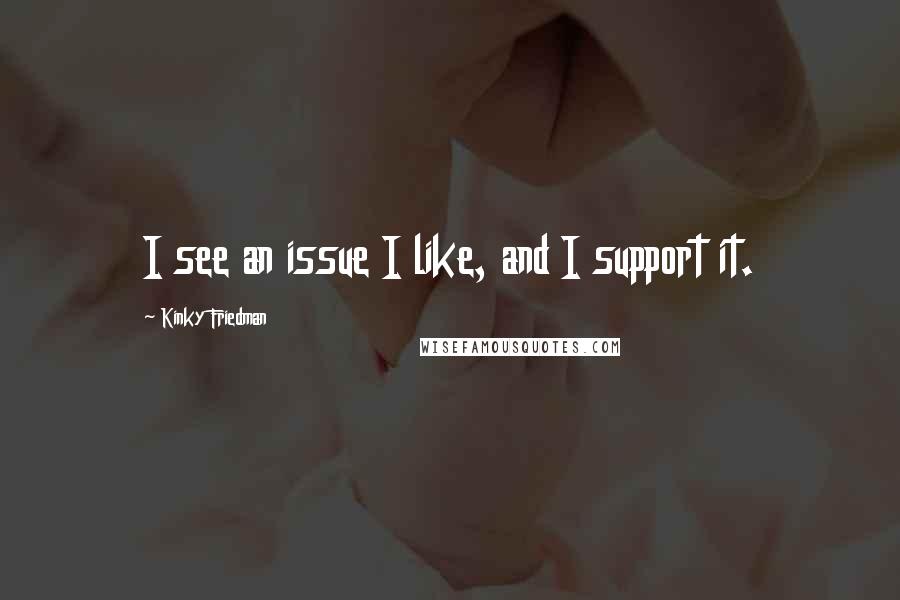 Kinky Friedman quotes: I see an issue I like, and I support it. Kinky Friedman quotes: I see an issue I like, and I support it.